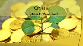  Presentation with growing - PPT theme consisting of seedlings-growing-from-the-coin background and a yellow colored foreground