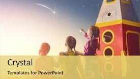  Presentation with children playing - Slide set with seeing a shooting star background and a yellow colored foreground