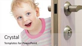  Presentation with kid s happy fathers day - Slide deck with seek - happy kid behind door background and a light gray colored foreground