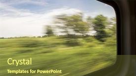  Presentation with green abstract - PPT theme featuring seen from a window train background and a tawny brown colored foreground