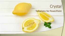  Presentation with sliced fresh papaya on wooden - Audience pleasing theme consisting of segments - whole and sliced lemons backdrop and a soft green colored foreground