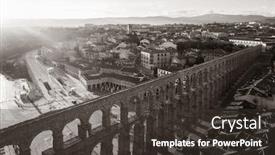  Presentation with ancient roman - Theme having segovia-ancient-roman-aqueduct-aerial background and a dark gray colored foreground