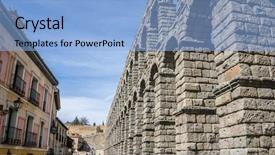  Presentation with aqueduct - PPT layouts having segovia architectural monument declared patrimony background and a light blue colored foreground