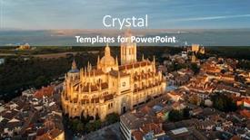  Presentation with aerial - Slide deck consisting of segovia-cathedral-aerial-view background and a light blue colored foreground