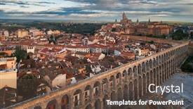 Presentation with aqueduct - Theme with segovia-cathedral-and-aqueduct-aerial background and a tawny brown colored foreground