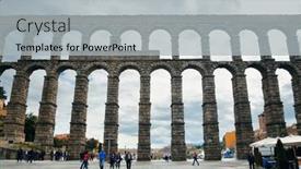  Presentation with aqueduct - Beautiful presentation theme featuring segovia-spain-may-22-2019 backdrop and a light gray colored foreground