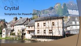  Presentation with village - Slide deck featuring segurity - little french village segur-le-chateau background and a  colored foreground