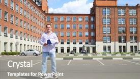  Presentation with rides - Slides featuring segway - happy man with documents rides background and a gray colored foreground
