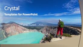  Presentation with volcano - Slide set having seismic - lake in a crater volcano background and a teal colored foreground