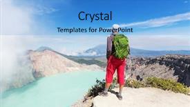  Presentation with volcano - Slide set consisting of seismic - lake in a crater volcano background and a teal colored foreground