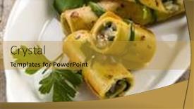  Presentation with onion - Presentation theme having seitan-rolled-up-with-parsley background and a gold colored foreground