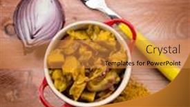  Presentation with curry - Theme having seitan-stew-with-curry background and a gold colored foreground
