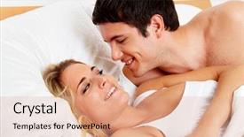  Presentation with joy - Amazing slides having seks - couple has fun in bed backdrop and a coral colored foreground