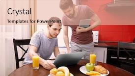  Presentation with gay pride colours spectrum abstract - PPT theme enhanced with seks - gay couple using laptop background and a  colored foreground