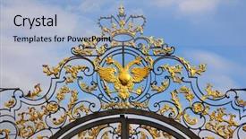  Presentation with st petersburg russia landmarks - Slide deck enhanced with sele - fragment of catherine palace gate background and a light blue colored foreground