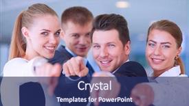  Presentation with big group people - Slide deck featuring seleccion personal - group of business people pointing background and a navy blue colored foreground