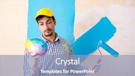  Presentation with painting walls paint roller - Audience pleasing PPT theme consisting of select choice men - painter man painting the wall backdrop and a light blue colored foreground