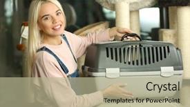  Presentation with pet - Beautiful PPT layouts featuring selecting carrier in pet shop backdrop and a mint green colored foreground