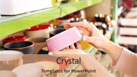  Presentation with bowl - Cool new PPT theme with selection - hands of young woman selecting backdrop and a coral colored foreground