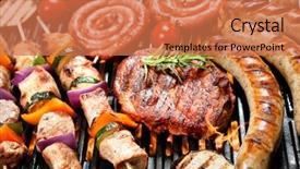  Presentation with grilled chicken - Slide set featuring selection chicken - assorted delicious grilled meat background and a coral colored foreground