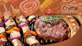  Presentation with dairy produce meat vegetables - Presentation design consisting of selection chicken - assorted delicious grilled meat background and a red colored foreground