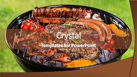  Presentation with meat - Slides enhanced with selection chicken - assorted delicious grilled meat background and a red colored foreground