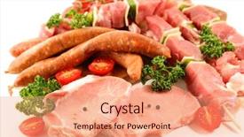  Presentation with raw meat dog - Cool new theme with selection chicken - assorted raw meats isolated backdrop and a coral colored foreground