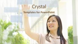  Presentation with lactation young woman breastfeeding - Audience pleasing slide deck consisting of selection identification - young asian woman finger pressing backdrop and a cream colored foreground