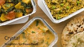  Presentation with indian food chicken curry dish - PPT theme consisting of selection indian take away dishes background and a gold colored foreground