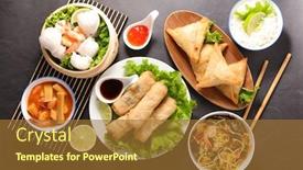  Presentation with dumpling - PPT layouts having selection of asian food- spring background and a red colored foreground