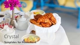  Presentation with served - PPT theme featuring selection of freshly baked pastry and fruit salad served for breakfast background and a soft green colored foreground