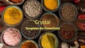  Presentation with spices - Amazing presentation design having selection of various colorful spices on a wooden table in bowls backdrop and a tawny brown colored foreground