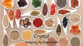  Presentation with healthy food - Presentation theme featuring selection over oak wood background background and a coral colored foreground