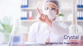  Presentation with scientist - Cool new theme with selection test - female scientist researcher conducting backdrop and a sky blue colored foreground