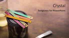  Presentation with yellow wood - Slides featuring selection test - wood color samples on paint background and a coral colored foreground