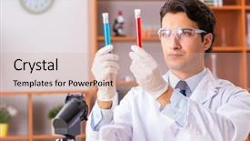  Presentation with lab - Audience pleasing PPT theme consisting of selection test - young handsome biochemist working backdrop and a soft green colored foreground