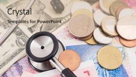  Presentation with financial report - Colorful theme enhanced with selective focus image of financial report money and others backdrop and a soft green colored foreground