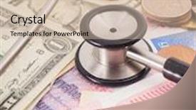  Presentation with financial report - Beautiful PPT theme featuring selective focus image of financial report money and others backdrop and a soft green colored foreground