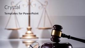  Presentation with balance scale - Presentation consisting of selective-focus-of-gavel-hammer background and a light gray colored foreground