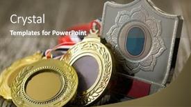  Presentation with gold medal - Colorful theme enhanced with selective-focus-of-gold-medal backdrop and a tawny brown colored foreground