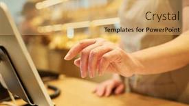  Presentation with front desk - Presentation theme enhanced with selective-focus-on-hand background and a yellow colored foreground