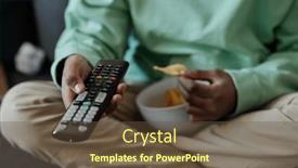  Presentation with couch potato - Slide set having selective-focus-on-remote-control background and a tawny brown colored foreground