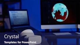  Presentation with office room - PPT theme featuring selective-focus-on-vr-headset background and a navy blue colored foreground