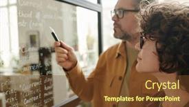  Presentation with focus - Presentation theme enhanced with selective-focus-on-young-businesswoman background and a tawny brown colored foreground