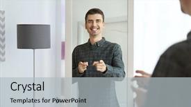  Presentation with mirror - Colorful PPT theme enhanced with self - young handsome man looking backdrop and a light gray colored foreground