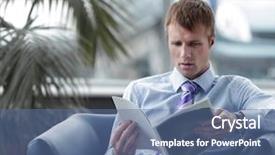  Presentation with waiting room - Amazing PPT layouts having self alone - businessman reading magazine in waiting backdrop and a ocean colored foreground