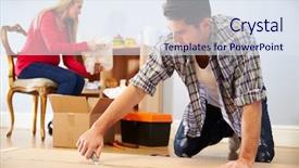  Presentation with nursery - Audience pleasing PPT layouts consisting of self assembly - couple preparing to assemble flat backdrop and a sky blue colored foreground