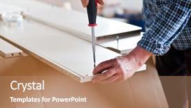  Presentation with 3d man puzzle assembling - Colorful presentation design enhanced with self assembly - man assembling flat pack furniture backdrop and a coral colored foreground