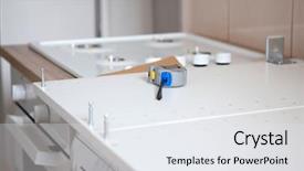  Presentation with diy - Audience pleasing theme consisting of self assembly - tape measure on flat pack backdrop and a sky blue colored foreground