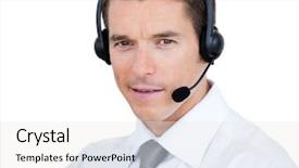  Presentation with sales - Cool new presentation theme with self-assured sales representative man backdrop and a white colored foreground